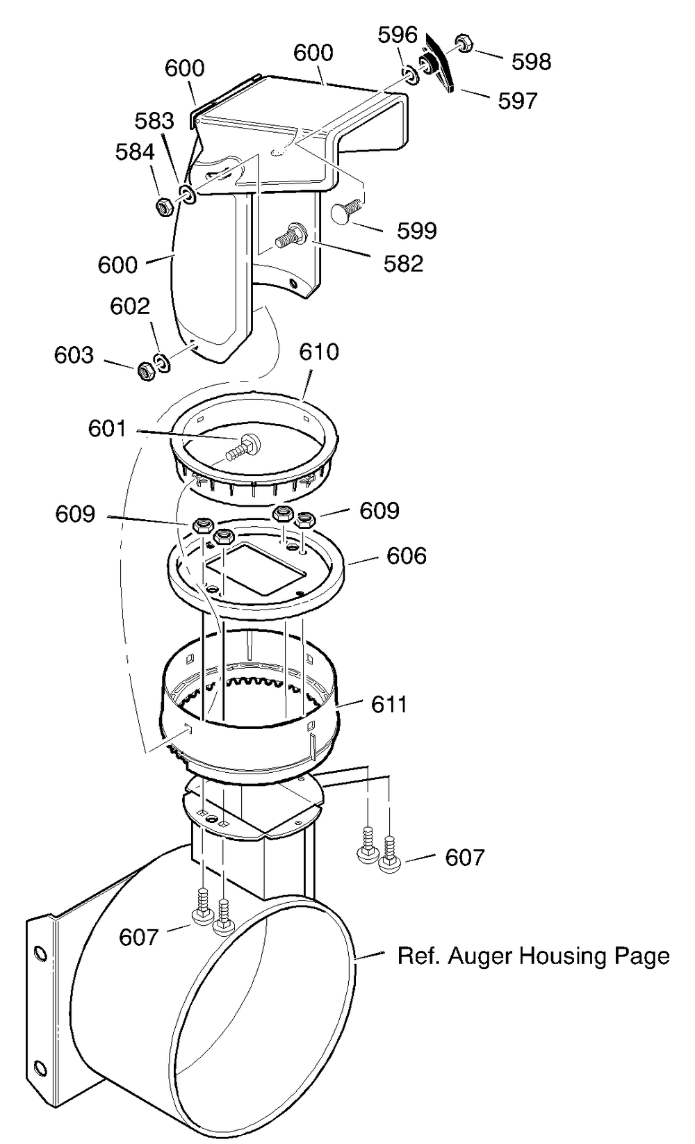 Discharge Chute Diagram and Parts List for 624505X4D 2003 Briggs and Stratton Snow Blower